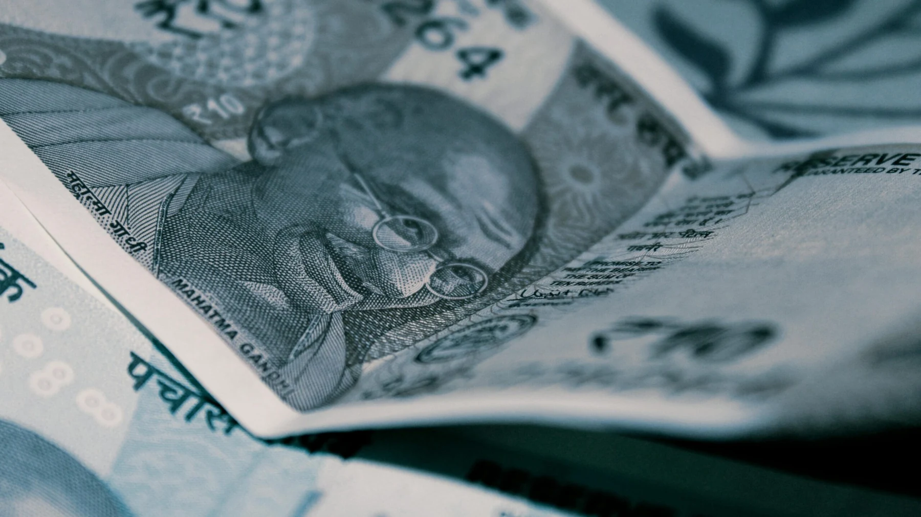 Close-up photograph of Indian rupee banknotes